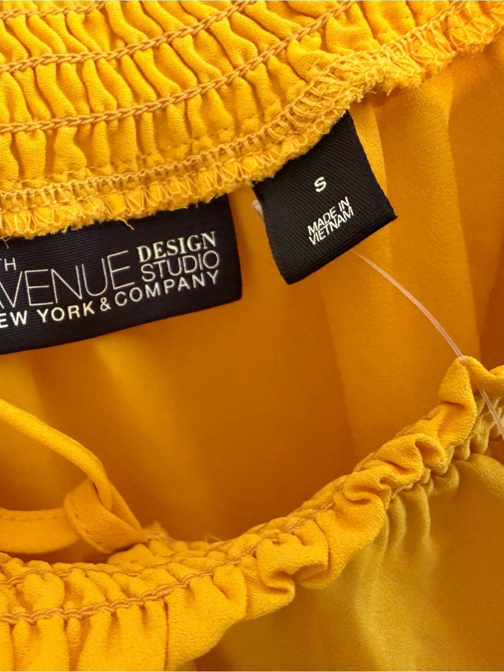 New York & Company Mustard Yellow Smocked Off-Shoulder Blouse